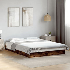 Bed Frame without Mattress Engineered Wood Length 200 cm Height 17 cm Smoked Oak 140 cm