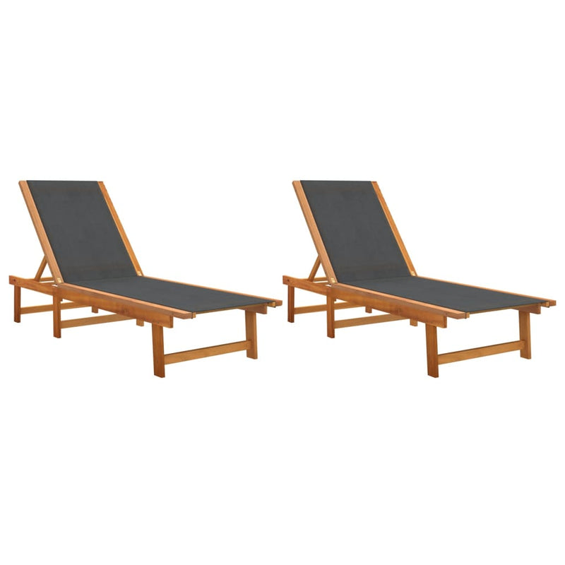 Sun Loungers 2 pcs Black Solid Wood Acacia and Textilene