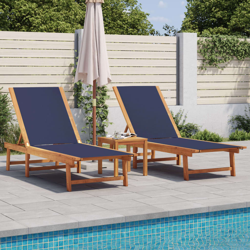 Sun Loungers 2 pcs Solid Wood Acacia and Textilene Blue 2x sun lounger