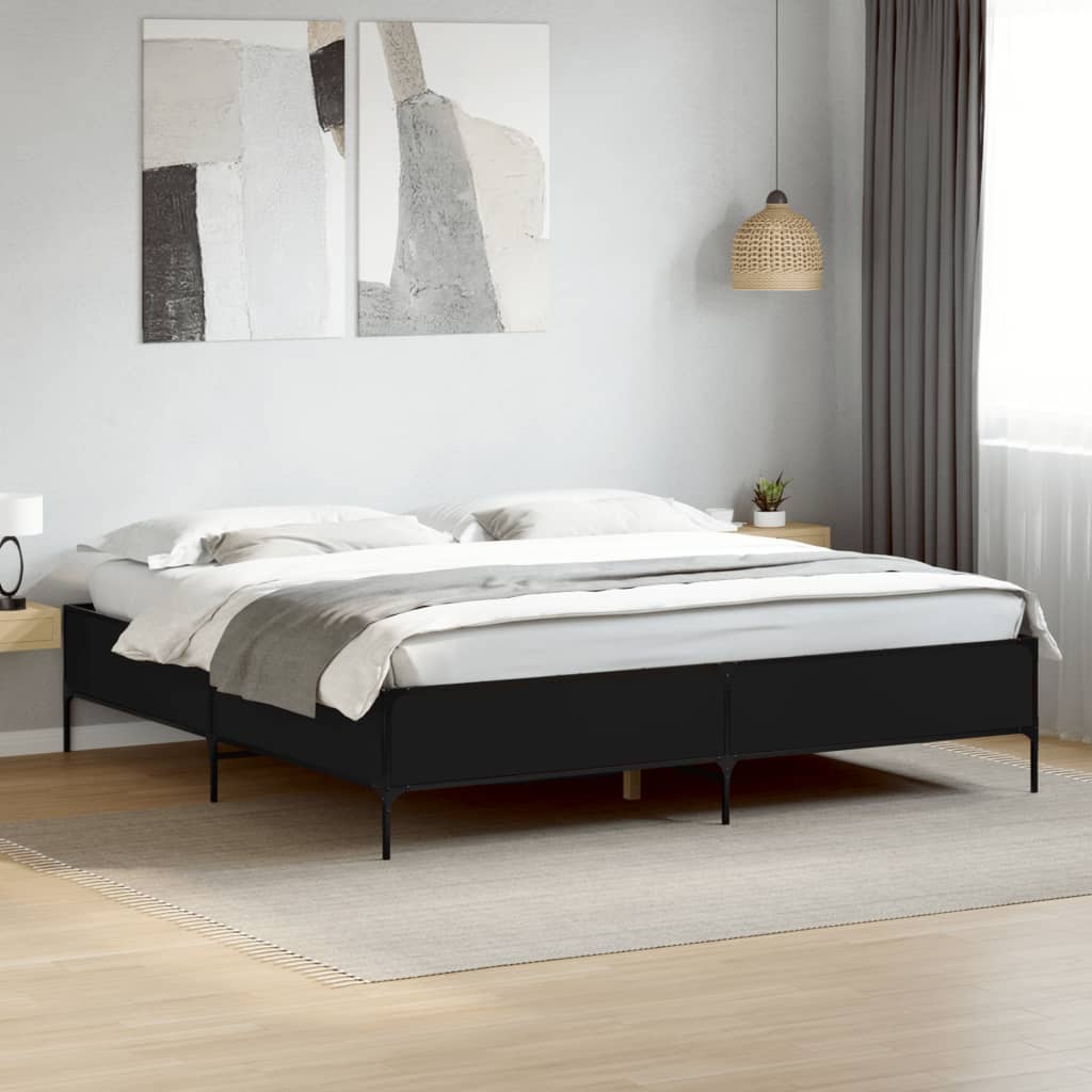 Bed Frame without Mattress Height 44 cm Length 200 cm Black 180 cm