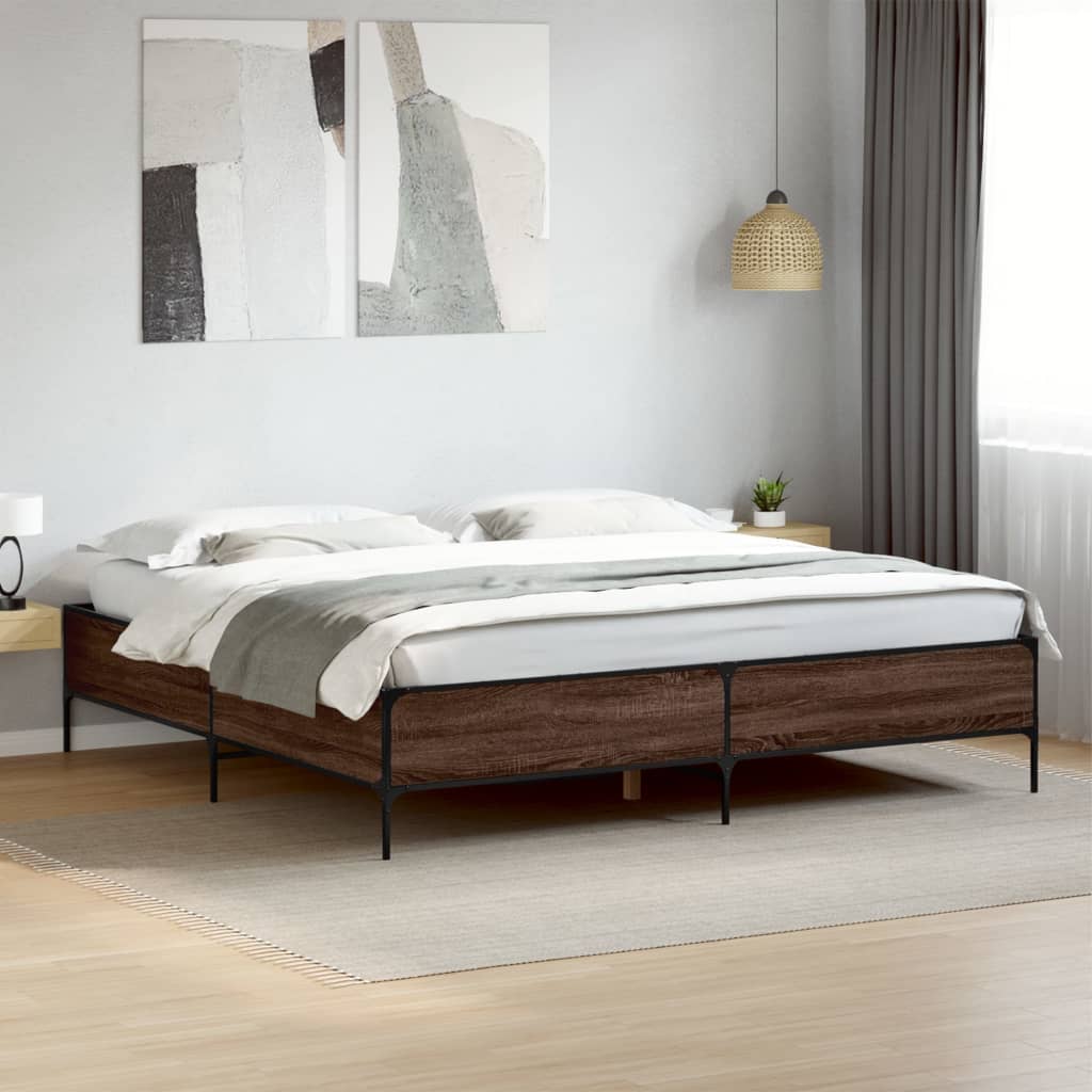 Bed Frame without Mattress Height 44 cm Length 200 cm Brown Oak 180 cm