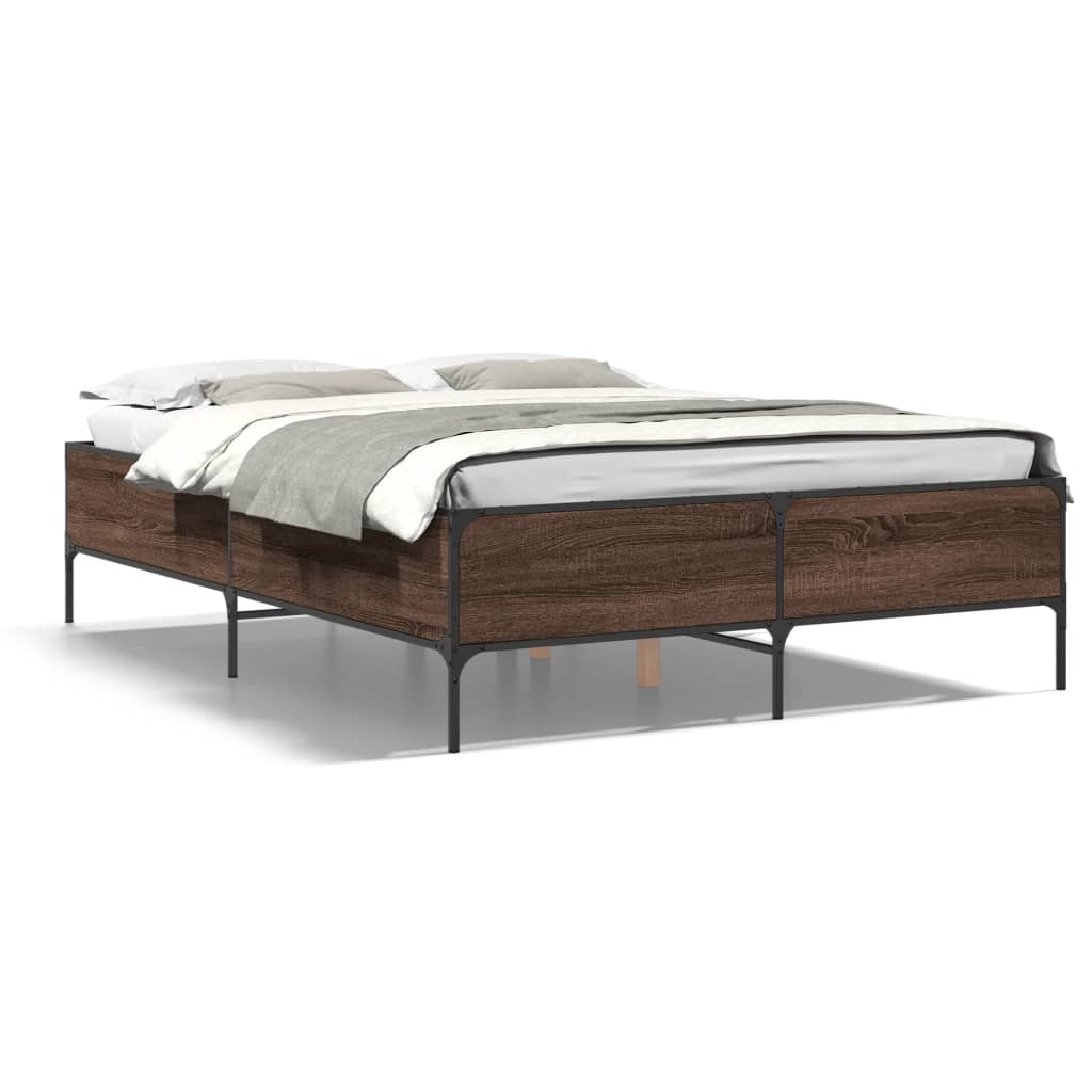 Bed Frame without Mattress Height 44 cm Length 200 cm Brown Oak 120 cm