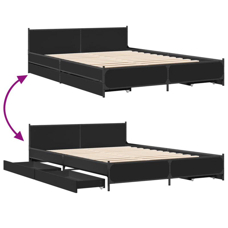 Bed Frame with Drawers Black 120x200 cm Engineered Wood