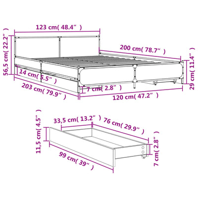 Bed Frame with Drawers Black 120x200 cm Engineered Wood