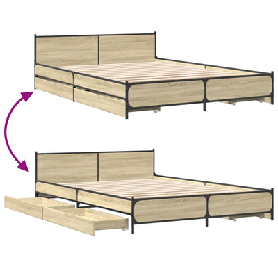 Bed Frame with Drawers Sonoma Oak 120x200 cm Engineered Wood