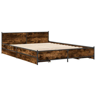 Bed Frame with Drawers Smoked Oak 120x200 cm Engineered Wood