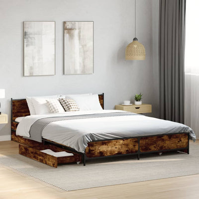 Bed Frame with Drawers Smoked Oak 120x200 cm Engineered Wood