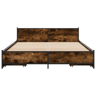 Bed Frame with Drawers Smoked Oak 120x200 cm Engineered Wood