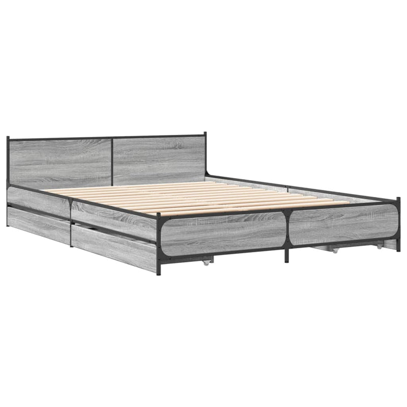 Bed Frame with Drawers Grey Sonoma 120x200 cm Engineered Wood