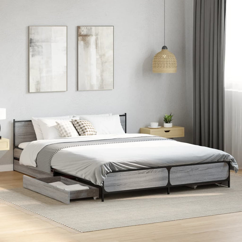 Bed Frame with Drawers Grey Sonoma 120x200 cm Engineered Wood