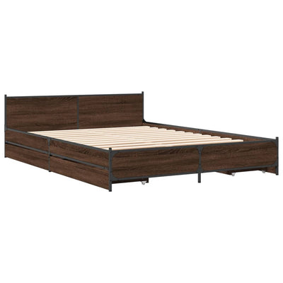 Bed Frame with Drawers Brown Oak 120x200 cm Engineered Wood