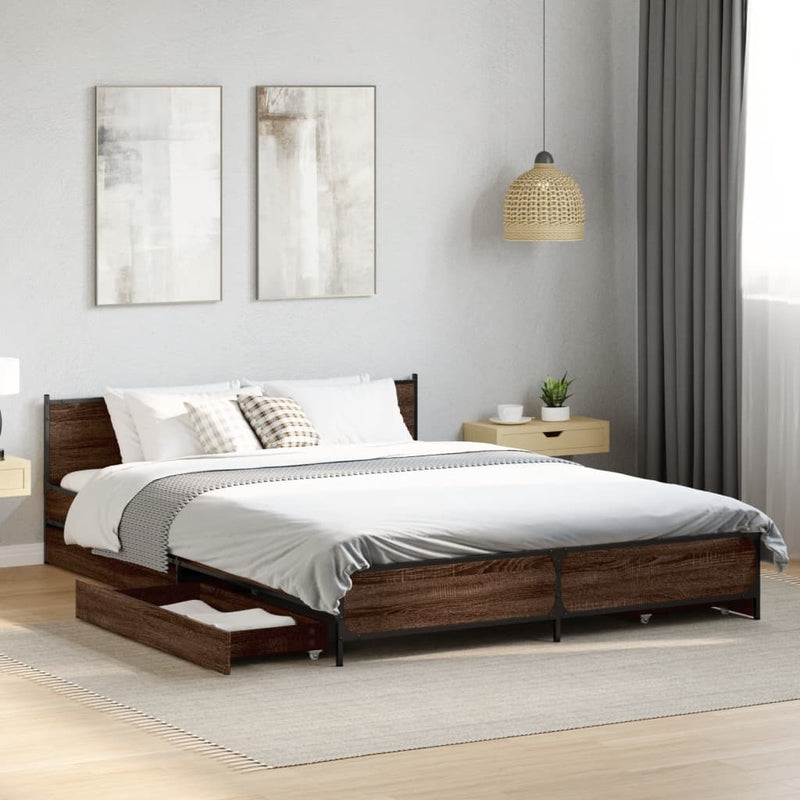 Bed Frame with Drawers Brown Oak 120x200 cm Engineered Wood