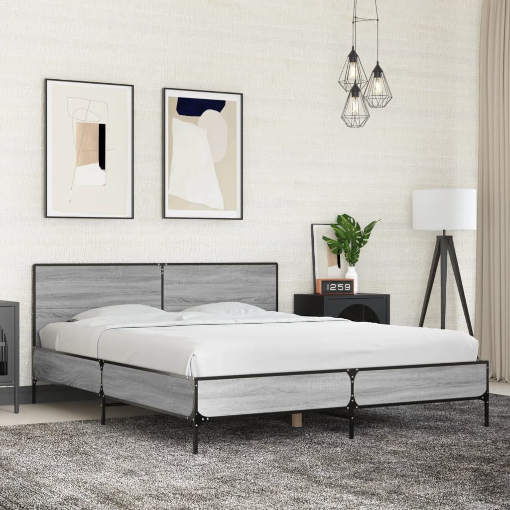 Bed Frame without Mattress Grey Sonoma 160 x 200 cm