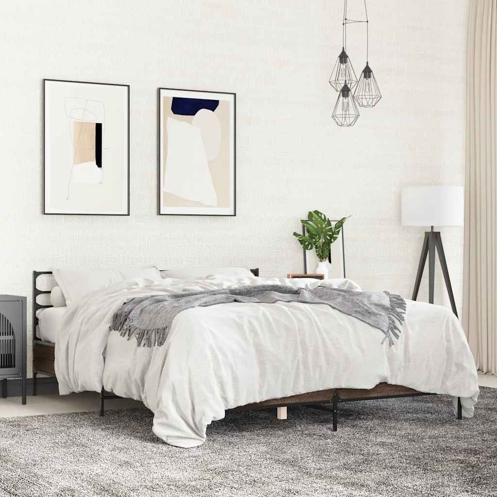 vidaXL Bed Frame without Mattress Brown Oak 150x200 cm King Size 1