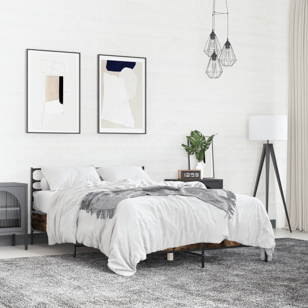 vidaXL Bed Frame without Mattress Smoked Oak 135x190 cm Double 1