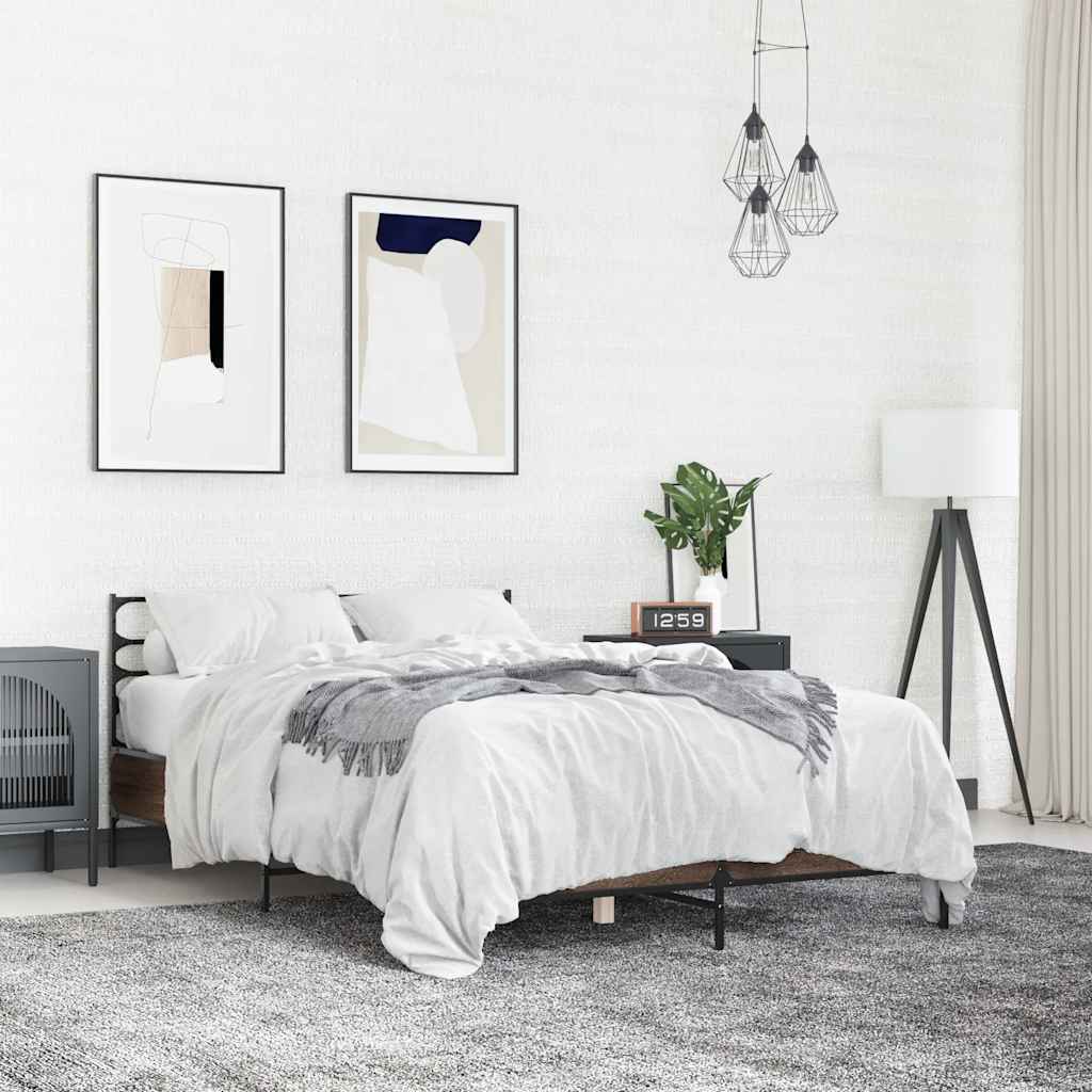 vidaXL Bed Frame without Mattress Brown Oak 135x190 cm Double 1