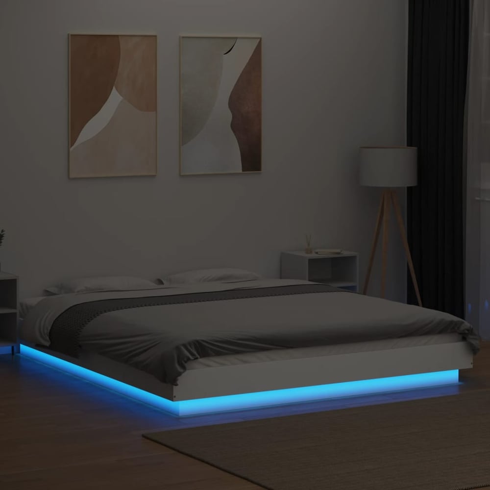 Bed Frame with LED Lights without Mattress 150x200cm White