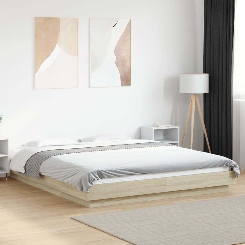 Bed Frame with LED Lights without Mattress 150x200cm Sonoma oak
