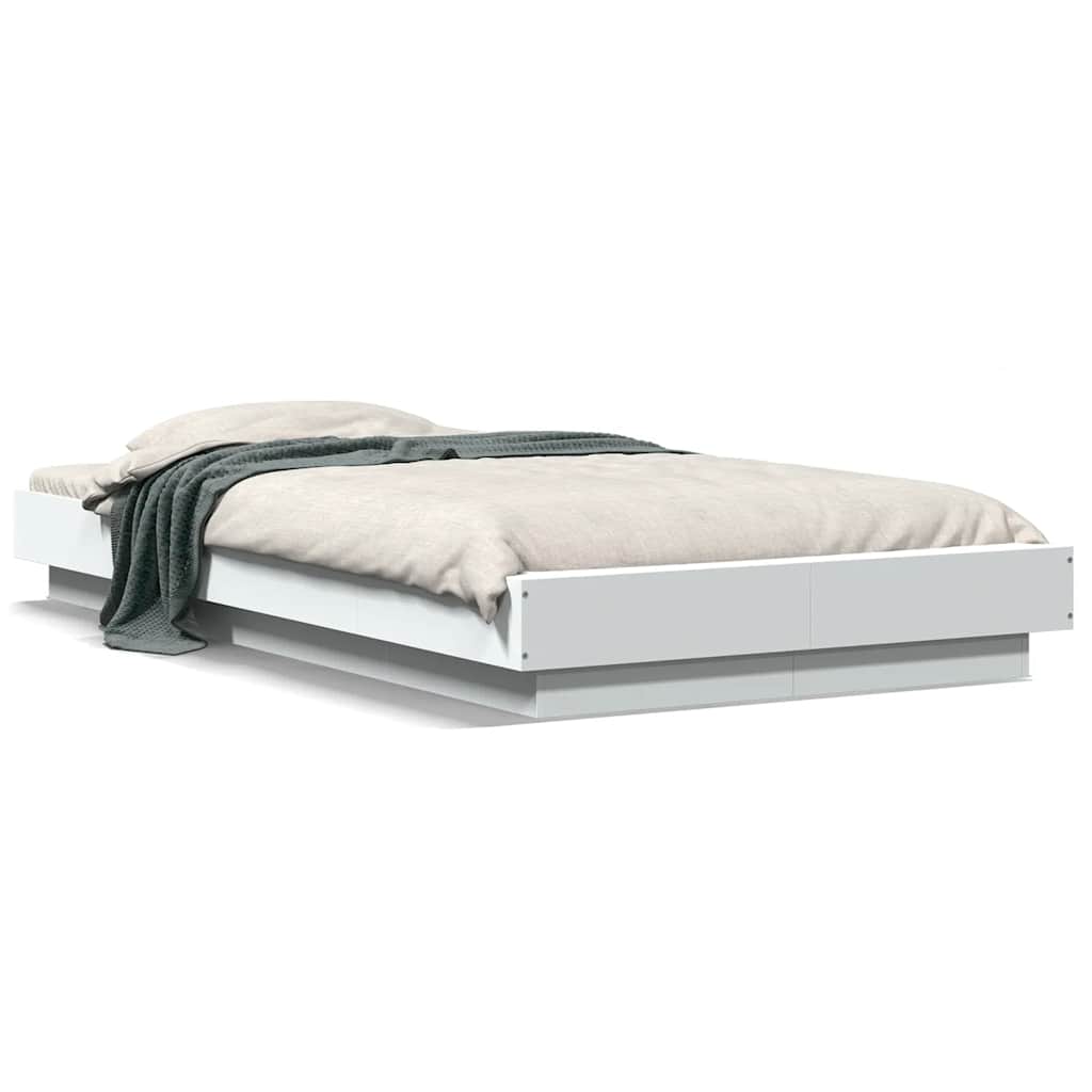Bed Frame with LED Lights without Mattress 100x200cm White