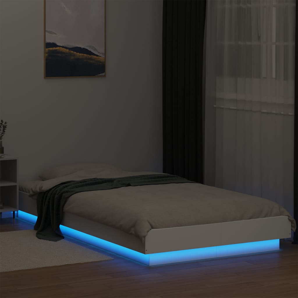 Bed Frame with LED Lights without Mattress 100x200cm White
