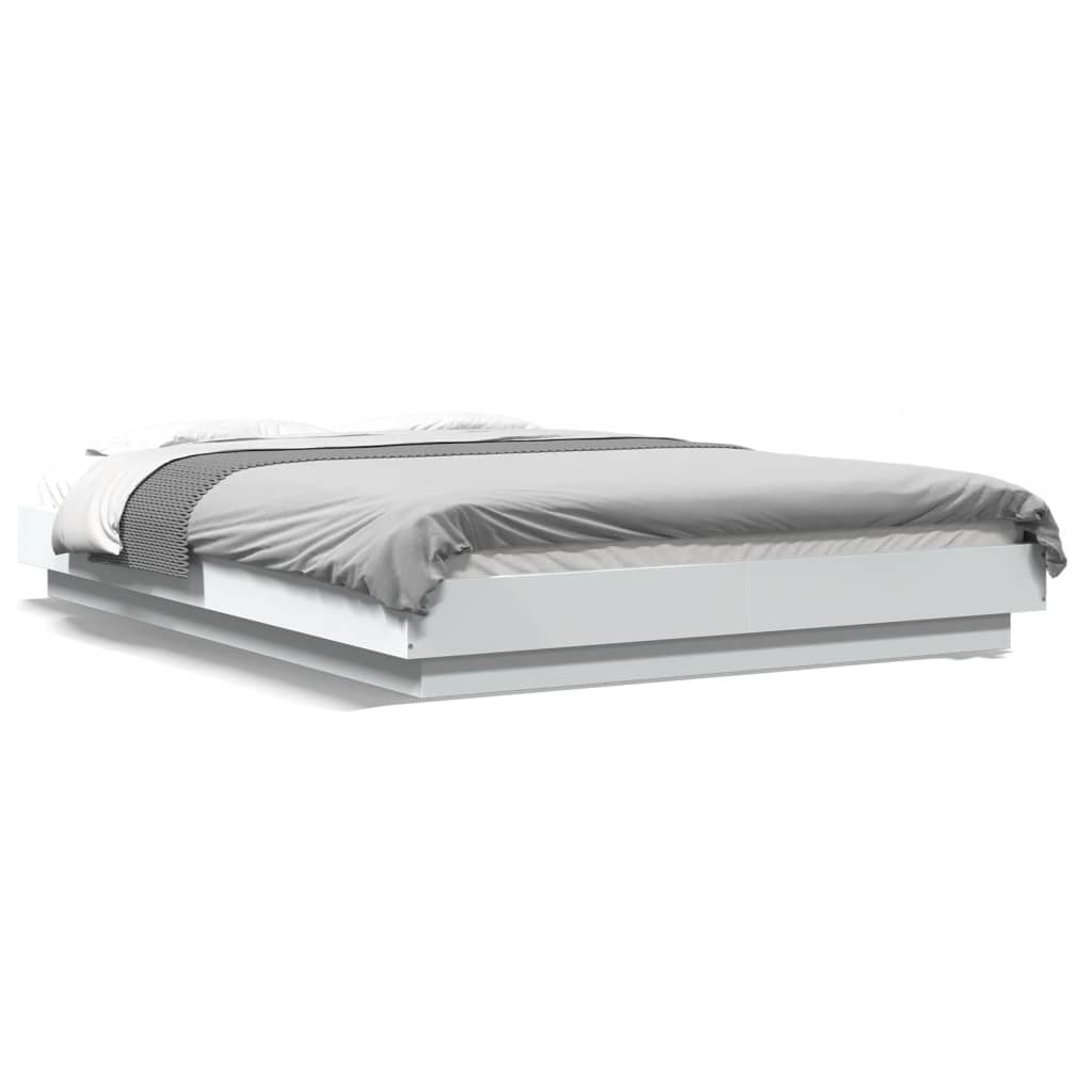Bed Frame with LED without Mattress 135x190 cm White