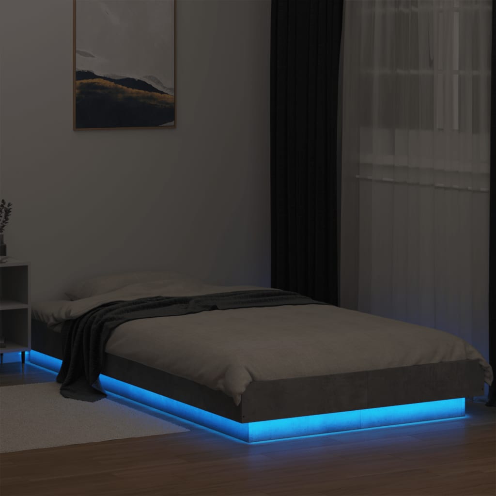 vidaXL Bed Frame with LED Lights without Mattress Concrete Grey 75x190cm 4