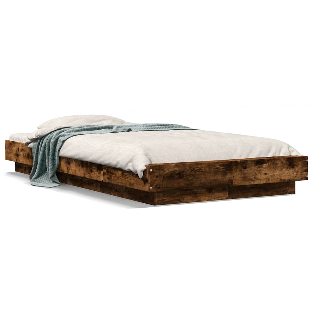 vidaXL Bed Frame with LED Lights without Mattress Smoked Oak 75x190cm 2