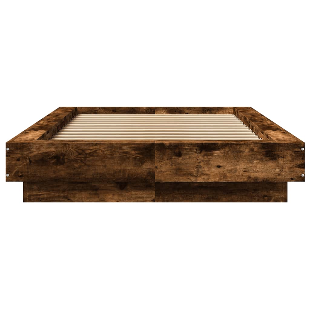 vidaXL Bed Frame with LED Lights without Mattress Smoked Oak 75x190cm 5