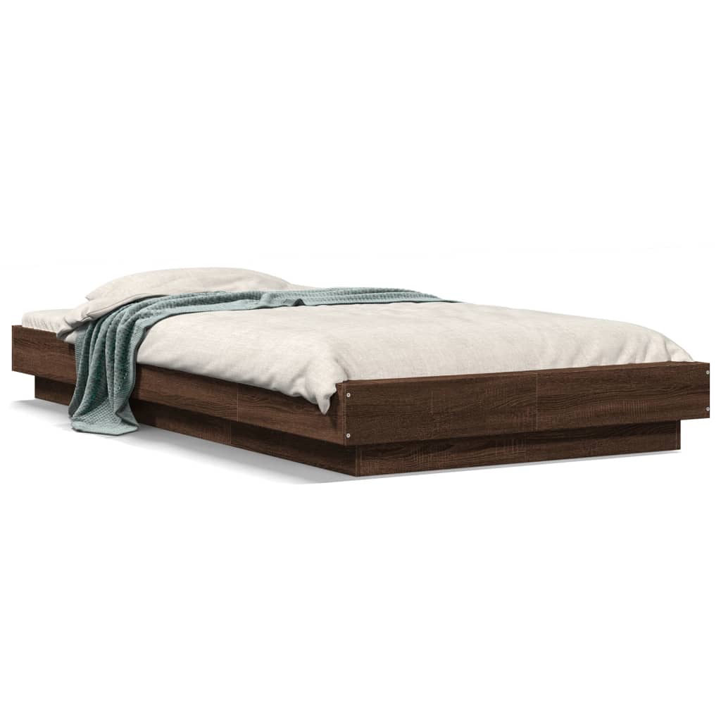 vidaXL Bed Frame with LED Lights without Mattress Brown Oak 75x190cm 2