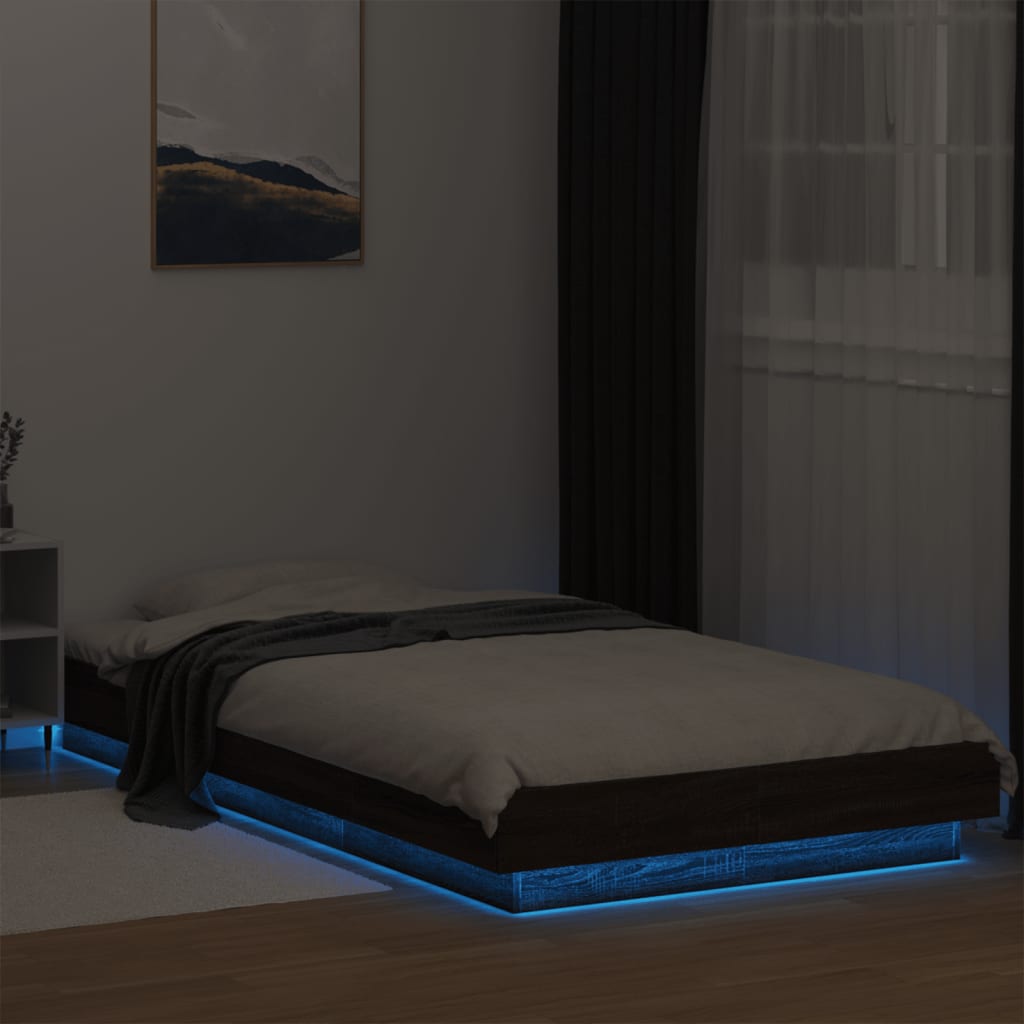vidaXL Bed Frame with LED Lights without Mattress Brown Oak 75x190cm 4