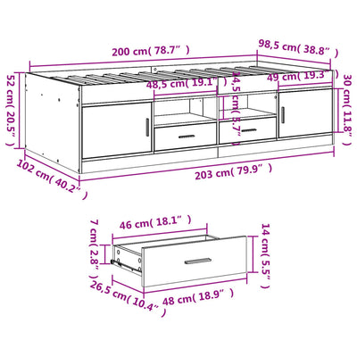 Daybed with Drawers White 100x200 cm Engineered Wood