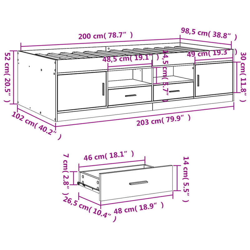 Daybed with Drawers White 100x200 cm Engineered Wood