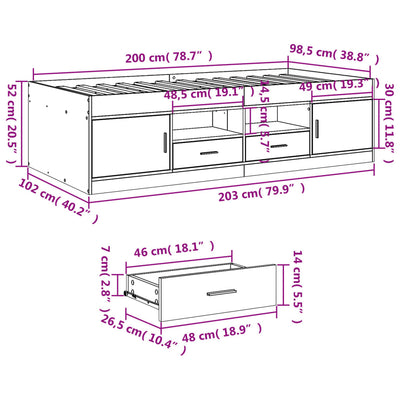 Daybed with Drawers Black 100x200 cm Engineered Wood