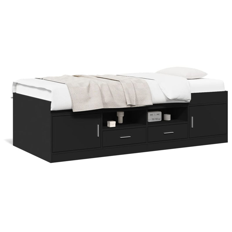 Daybed with Drawers Black 100x200 cm Engineered Wood