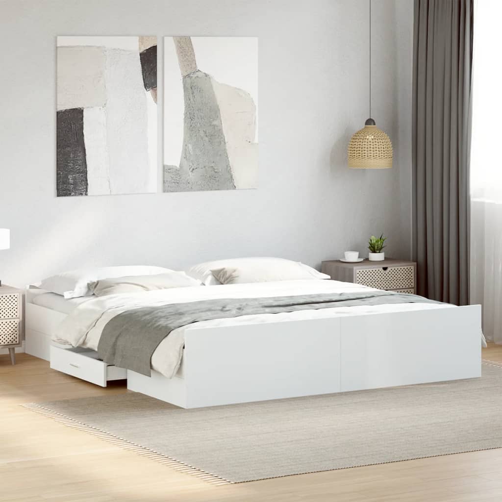 Bed Frame with Drawers without Mattress Length 200 cm White 200 cm