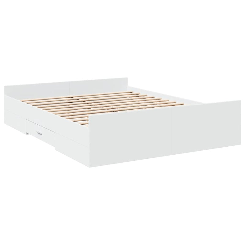 Bed Frame with Drawers White 150x200 cm King Size Engineered Wood