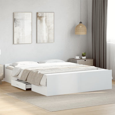 Bed Frame with Drawers White 150x200 cm King Size Engineered Wood