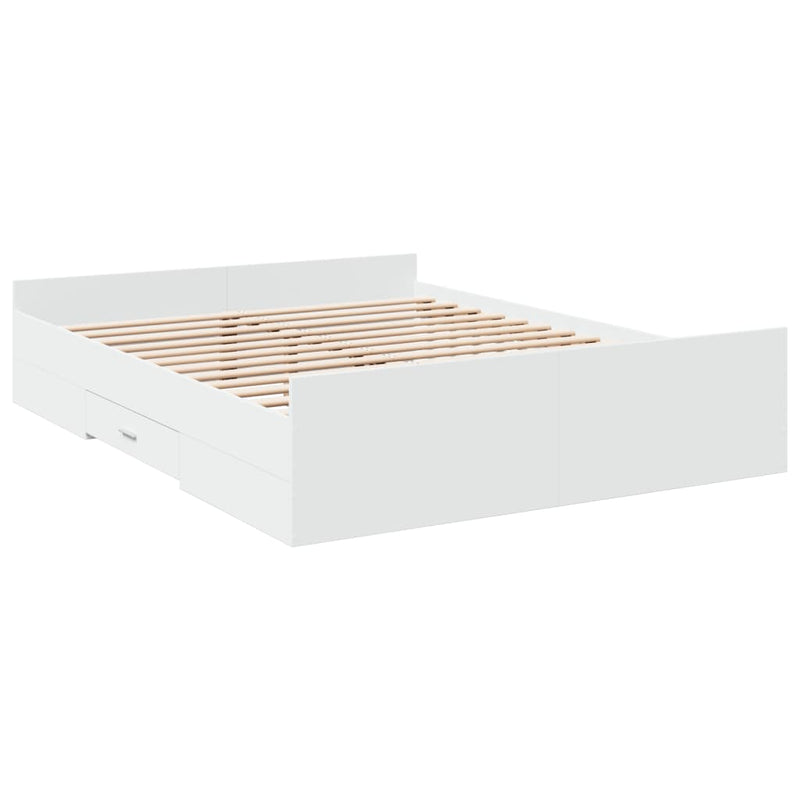 Bed Frame with Drawers White 150x200 cm King Size Engineered Wood