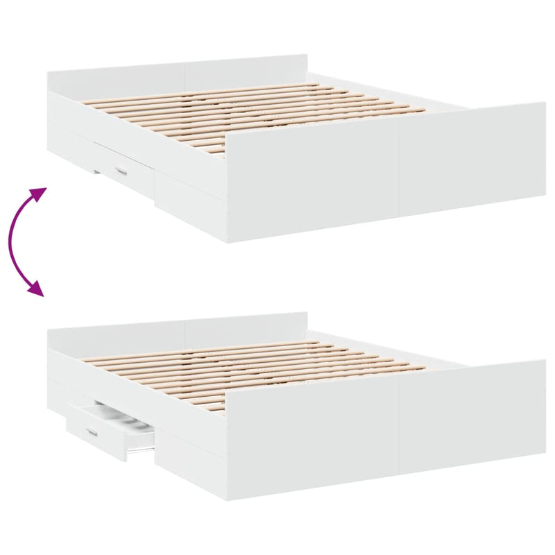 Bed Frame with Drawers White 150x200 cm King Size Engineered Wood