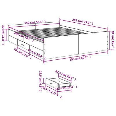 Bed Frame with Drawers White 150x200 cm King Size Engineered Wood