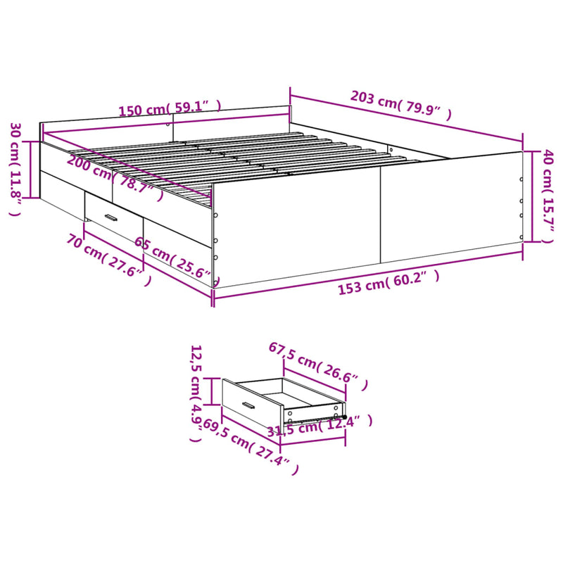 Bed Frame with Drawers Sonoma Oak 150x200 cm King Size Engineered Wood