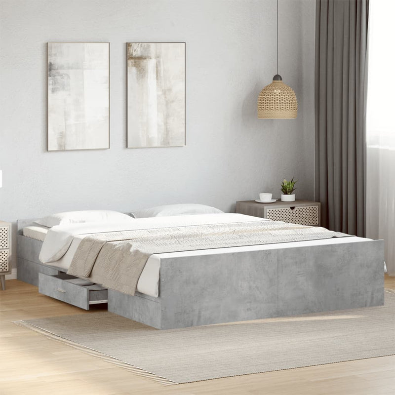 Bed Frame with Drawers Concrete Grey 150x200 cm King Size Engineered Wood