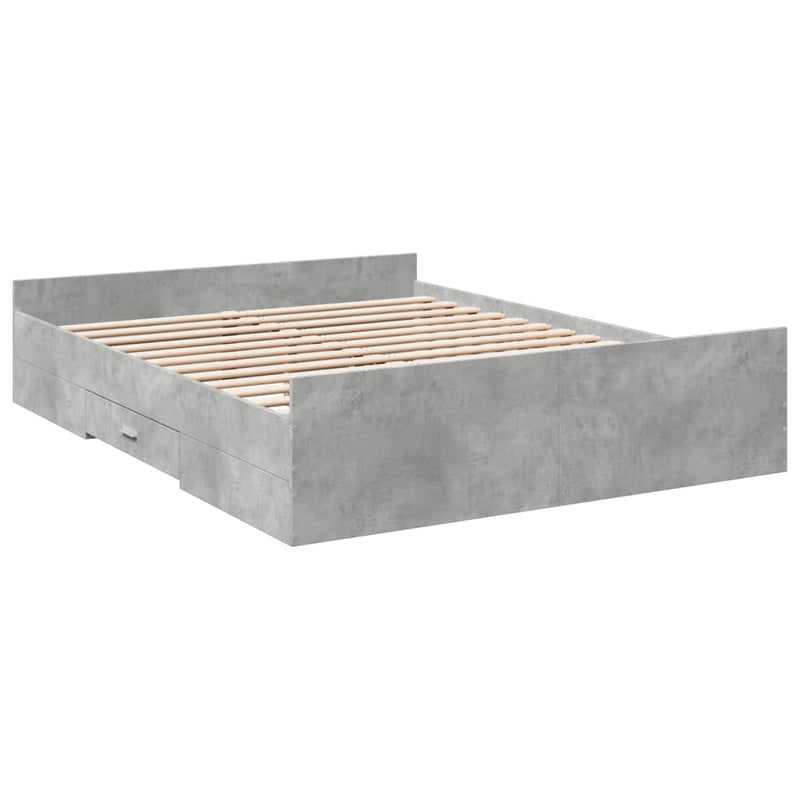 Bed Frame with Drawers Concrete Grey 150x200 cm King Size Engineered Wood