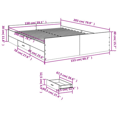 Bed Frame with Drawers Concrete Grey 150x200 cm King Size Engineered Wood