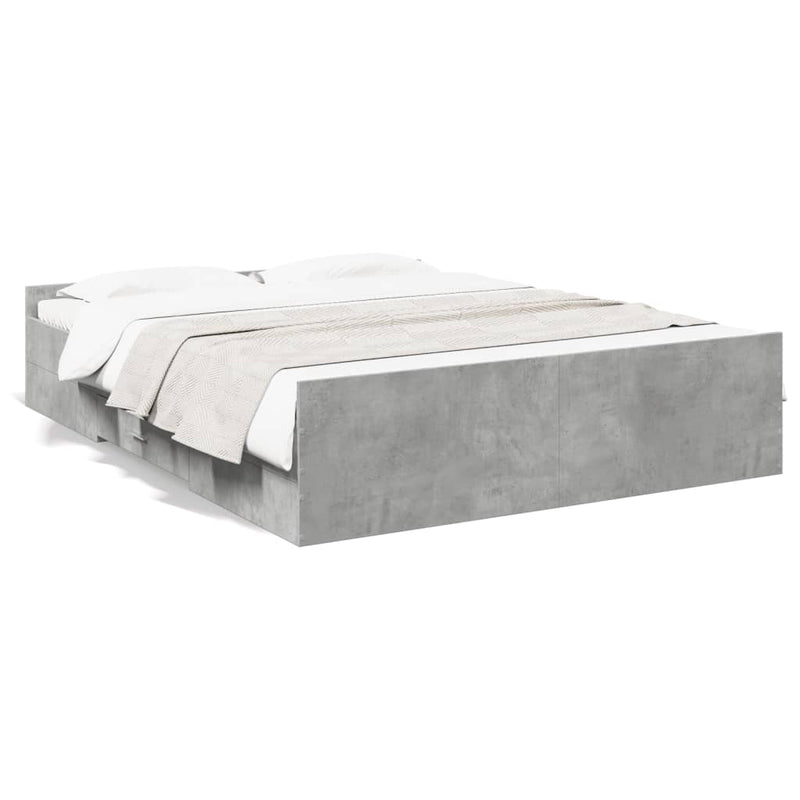 Bed Frame with Drawers Concrete Grey 150x200 cm King Size Engineered Wood