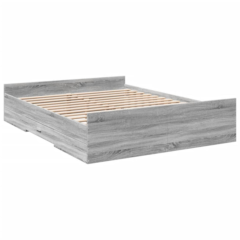 Bed Frame with Drawers Grey Sonoma 150x200 cm King Size Engineered Wood