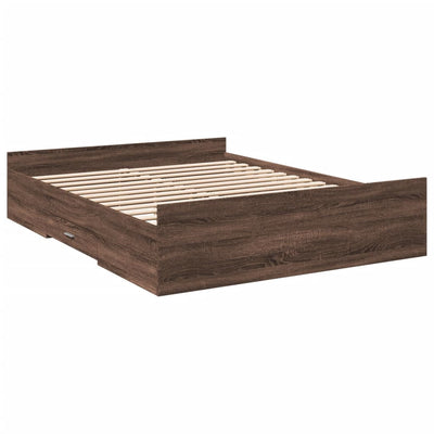 Bed Frame with Drawers Brown Oak 150x200 cm King Size Engineered Wood