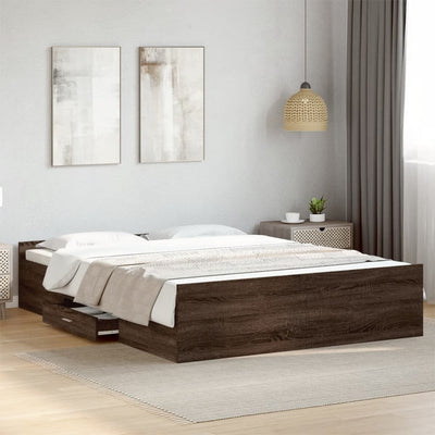 Bed Frame with Drawers Brown Oak 150x200 cm King Size Engineered Wood