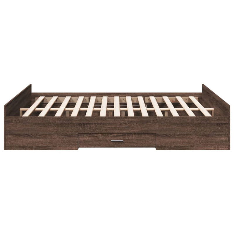 Bed Frame with Drawers Brown Oak 150x200 cm King Size Engineered Wood