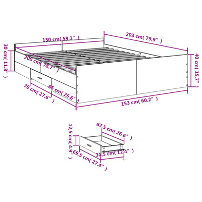 Bed Frame with Drawers Brown Oak 150x200 cm King Size Engineered Wood